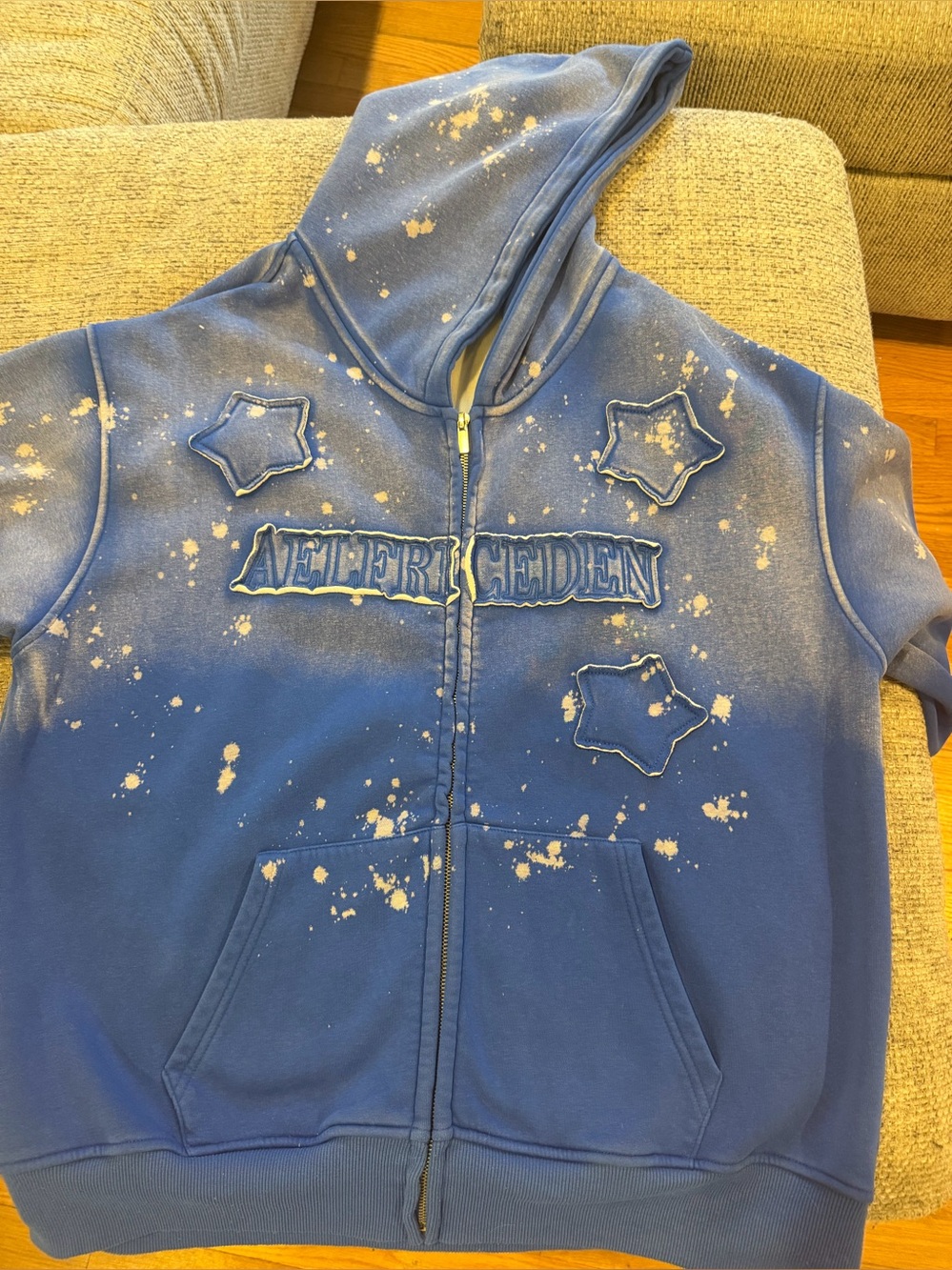 Blue and Cream Hooded Sweatshirt